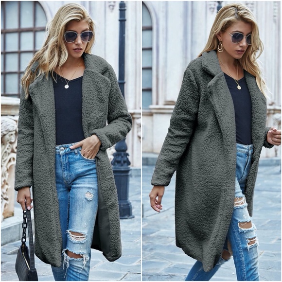 fur long teddy jacket coat fall trench pea coat - Picture 4 of 8